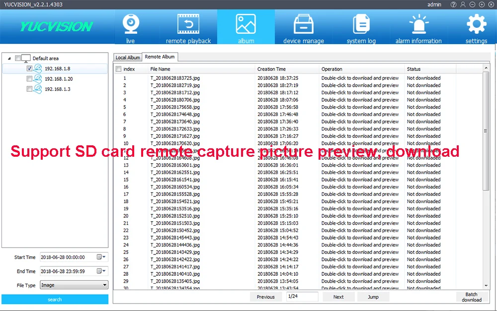 Support SD card remote capture picture preview, download