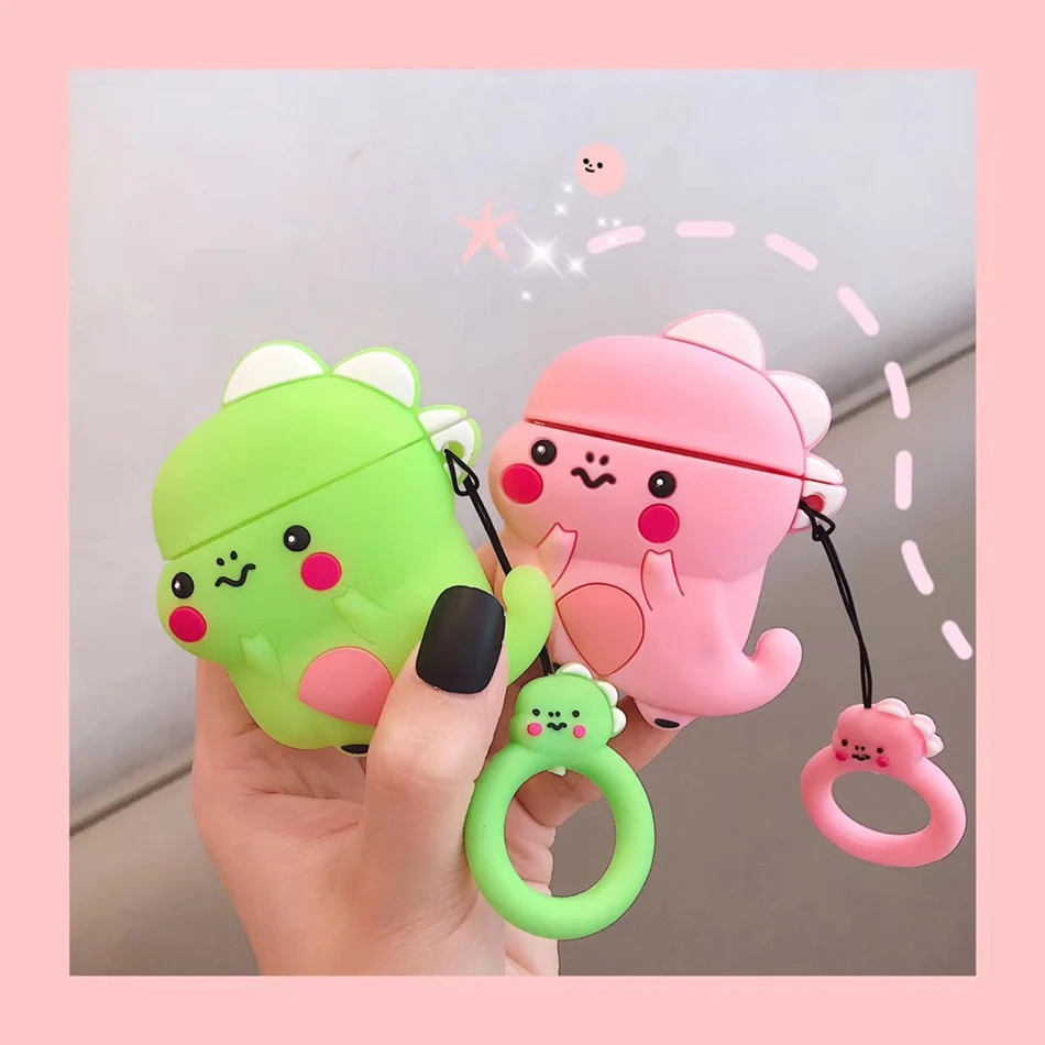 

For AirPods 1/2 Case Cute Cartoon Dinosaur Godzilla Earphone Case For Apple Airpods 2 Soft Protect Cover with Finger Ring Strap
