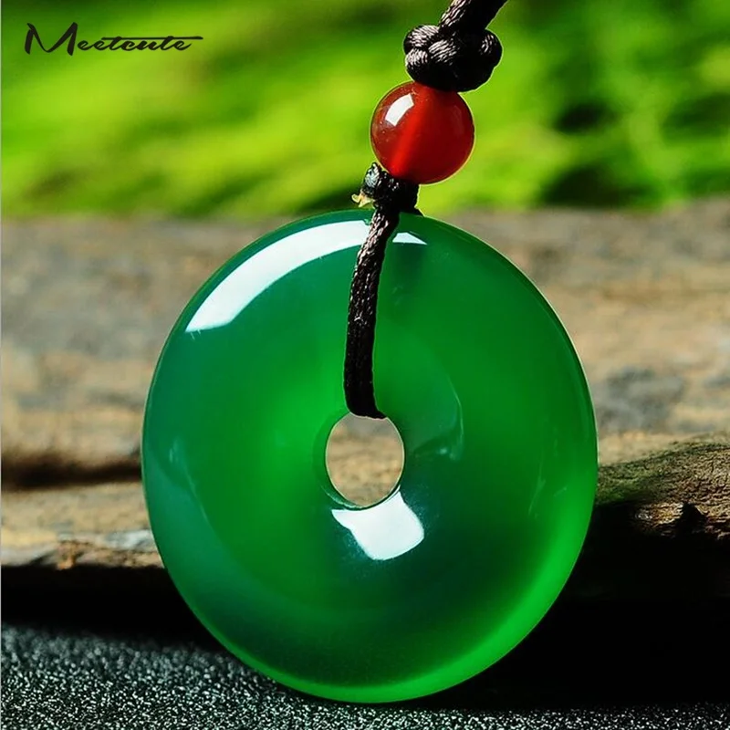 Meetcute красный желтый и зеленый цвета халцедон кулон ожерелья для Для женщин Для мужчин круг Натуральный камень ожерелья Этнические украшения подарок