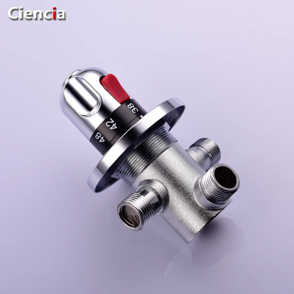 Ciencia Brass 3-way thermostatic mixing valve G 1/2 male thread deck mounted Solar thermostatic valve pipeline