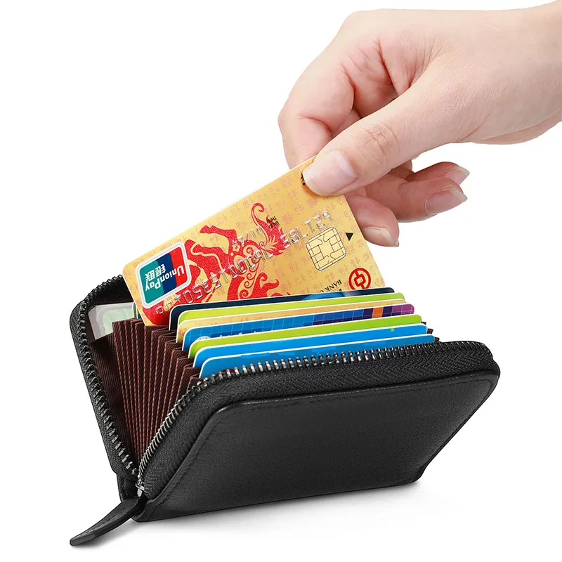 Comprar NewBring Función de cuero genuino NFC Bloqueo de 12 30 Bits tarjetero Unisex cremallera Banco ID cartera de tarjeta de crédito los hombres de las mujeres