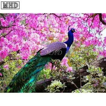 

MHD 5d diy diamond painting peacock flower full square 3D diamond cross stitch crystal mosaic home decoration kit SC40