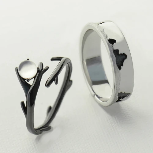 Thaya, лунный лес, дизайнерское кольцо на палец, лунный камень, драгоценный камень, s925 серебро, черное кольцо «ветка» для женщин, элегантные ювелирные изделия - Цвет камня: Серебристый
