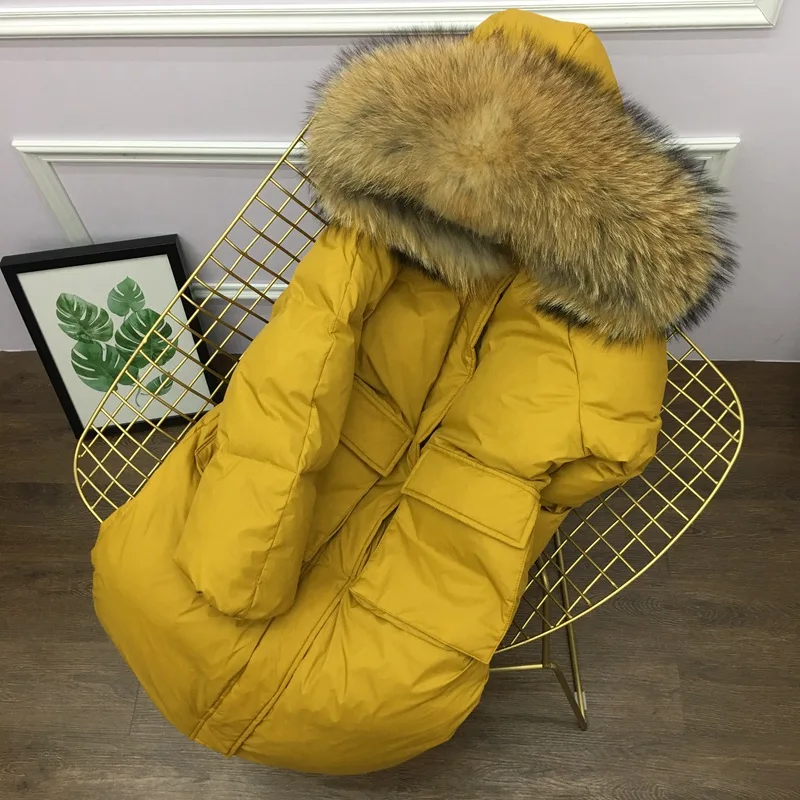 doudoune Capuche Fourrure yellow Doudoune Hiver Épais Coton 2 À black 1 black 3 Down De Lâche Black Grande 2018 yellow Col Pull Parka Taille 1 white 2 DHE29I