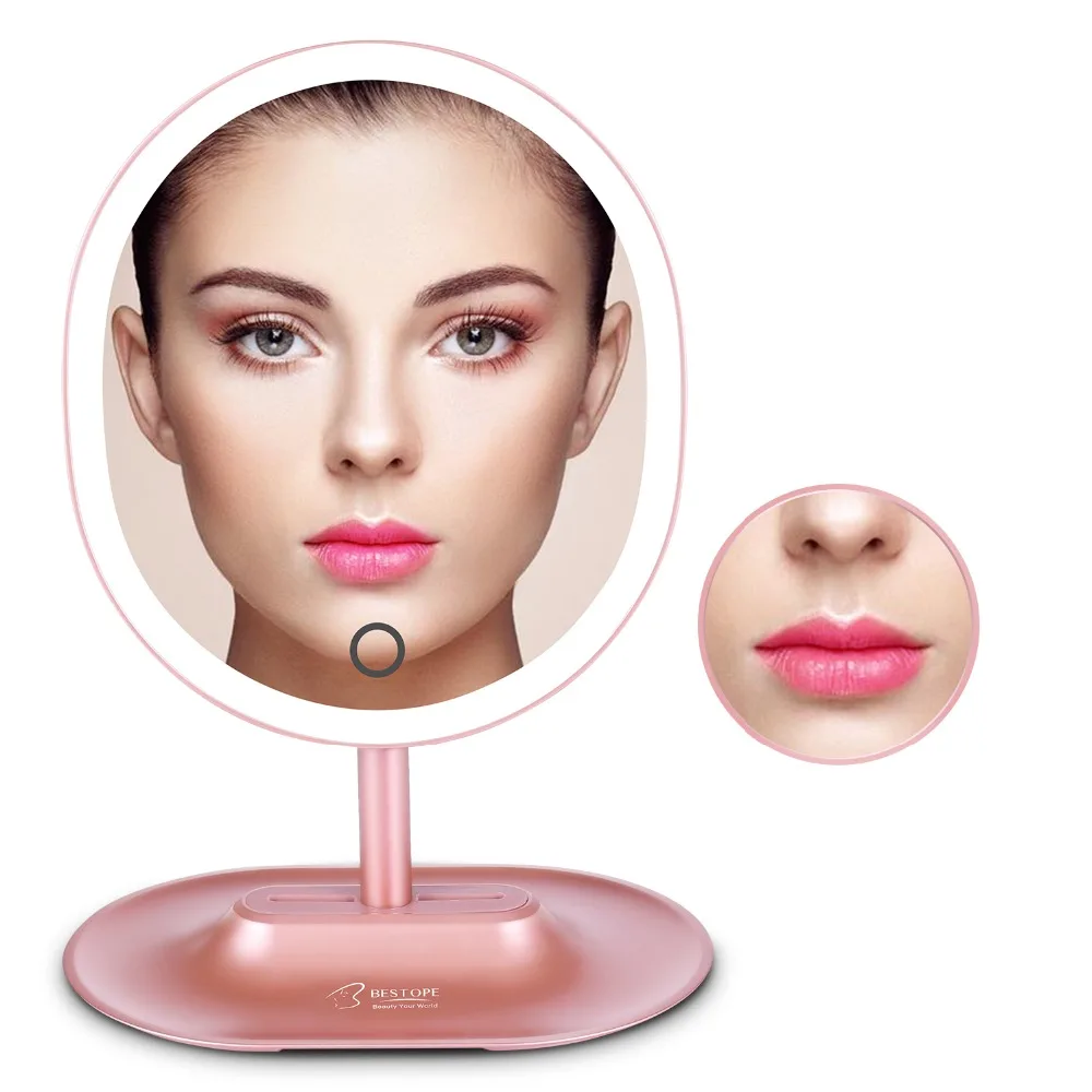 

LED Lighted Makeup Mirror 1X with 10X Detachable Magnifying Oval Shape Mirror Vanity Standing Cosmetic Mirror Rose Gold,White