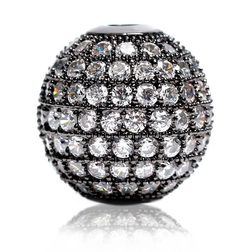 

NIDIN 8mm 10mm 12mm Copper CZ Crystal Round Beads DIY Black Spacer Beads for Jewelry Making Bracelets Findings Wholesale