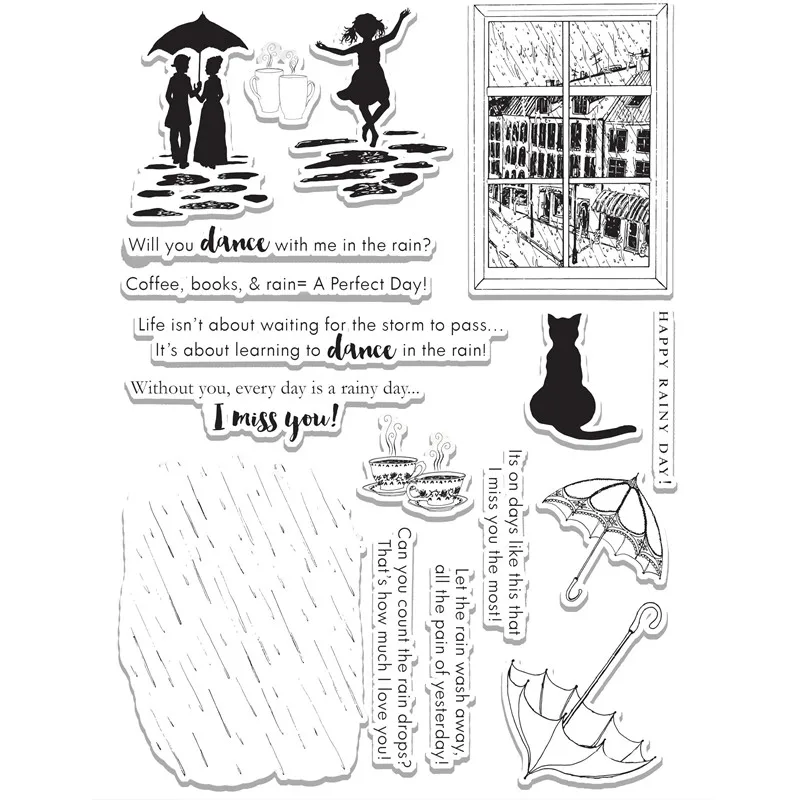 

Dancing Girl Umbrella Couple Holding An Umbrella Cat Metal Cutting Dies and Clear Stamps Die Cuts for Card Making Fustelle Craft