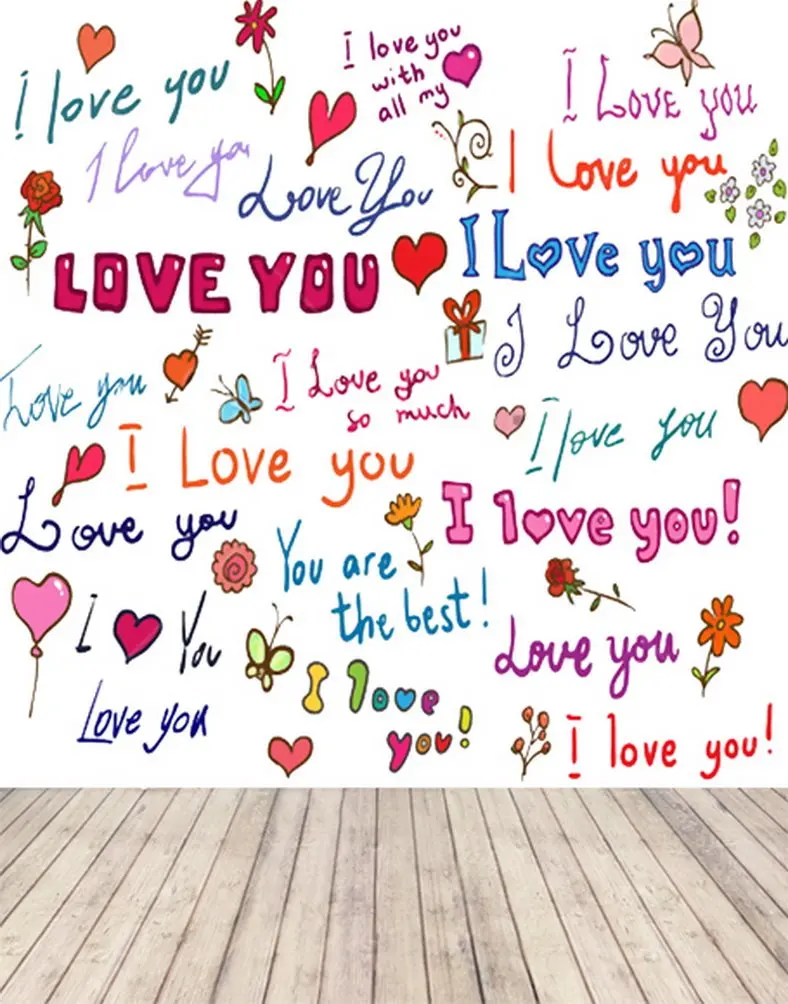 

5x7ft Wooden Floor I Love You Wall Photography Backdrops Photo Props Studio Background