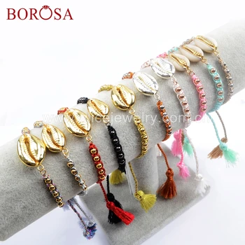 

BOROSA 5PCS Natural Cowrie Shell Weave Rope Adjustable Bracelet Trim Shell Rainbow Rope Bracelet Bangle Jewelry as Gift HD0011