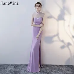 JaneVini Vestidos китайский Стиль Мать невесты платья Русалка высоким горлом бусы с боковыми разрезами Сексуальные вечерние платья Trajes де noche