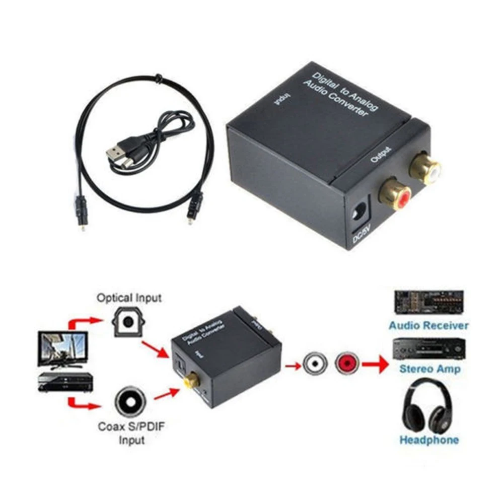 Цифро-аналоговый аудио конвертер Оптическое волокно Toslink коаксиальный сигнал для RCA R/L аудио декодер SPDIF ATV ЦАП усилитель адаптер