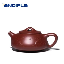 200 ML аутентичный китайский чайник для заварки чая Фиолетовый Глиняный заварочный чайник Скульптура Art узор Керамика Zisha каменный совок горшок НЕОБРАБОТАННАЯ руда Dahongpao Zisha чайники