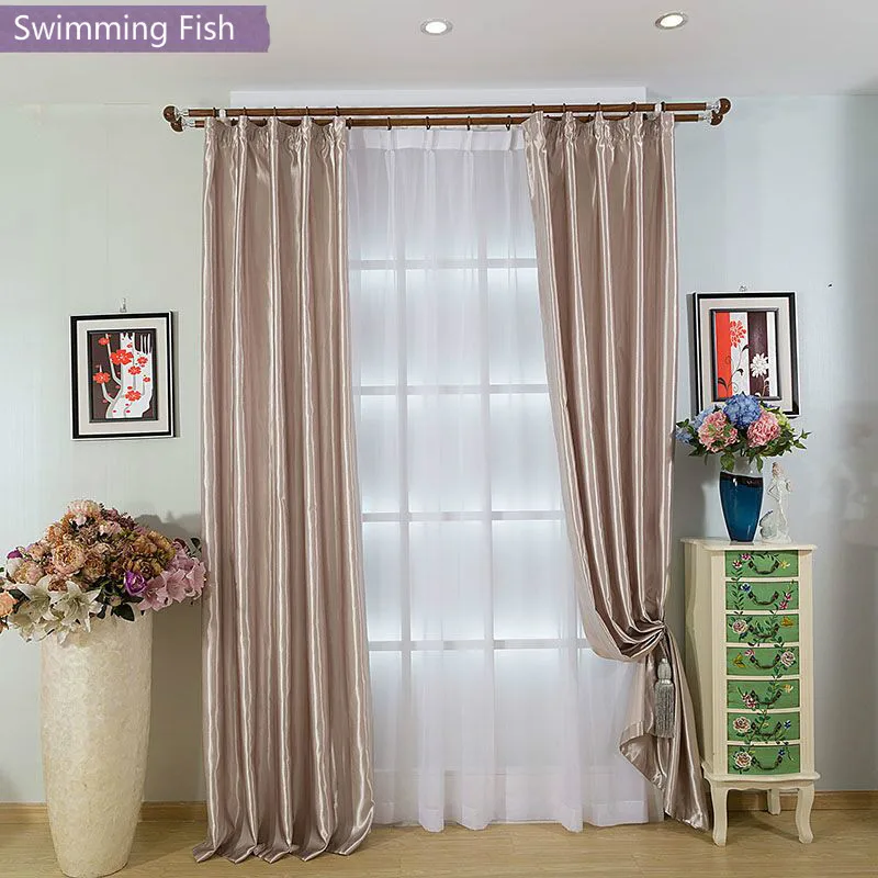 

Modern Immitation Silk Bright Polyester Curtain For Bedroom Living Room 50% Shade Curtain Drapes Home Deco Window Treatment