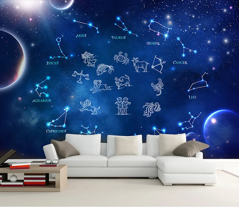 Us 10 27 45 Off Bacaz Sky Design Star And Moon Pattern Mural Wallpaper Kids Room Decor Constellation Wall Paper For Children Bedroom In Wallpapers