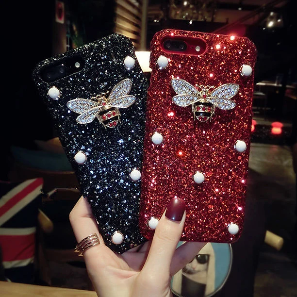 

Luxury Bling Glitter Case For Iphone X XS MAX XR 8 8 Plus 7 7 Plus Case Crystal Bee For Iphone 6 6S Plus 5 5S SE Case