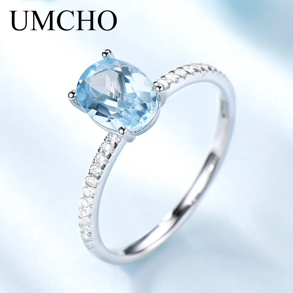 UMCHO Genuine 925 Sterling Silver Gemstone Engagement Jewelry for Women Sky Blue Topaz Birthstone Oval Solitaire Stacking Ring UMCHO Genuine 925 Sterling Silver Gemstone Engagement Jewelry for Women Sky Blue Topaz Birthstone Oval Solitaire Stacking Ring