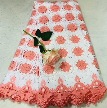 

Hot sale milk silk guipure lace fabric 5yards african cord lace fabric with stone nigerian lace fabrics for wedding dress WD-A15