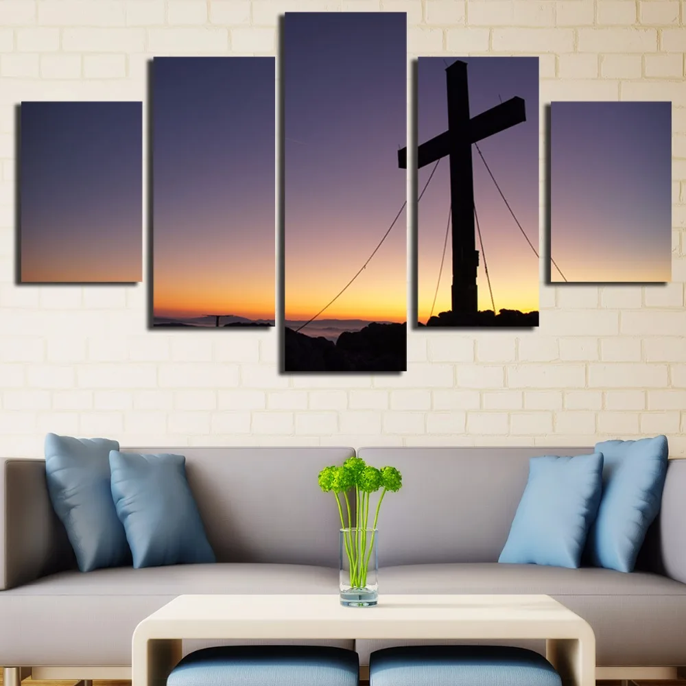 5 Panels Church Cross Wall Art Picture Home Decor Living 5 Panels Church Cross Wall Art Picture Home Decor Living Room Canvas Printed Printing Coloring In Painting Calligraphy