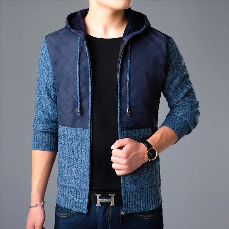 

Patchwork Color New 2018 Thick Fashion Sweater Men Cardigan With Hooded Warm Autumn Japan Design Clothes Plus size M-3XL