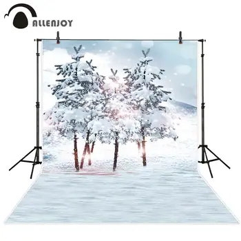 

Allenjoy photography background Winter trees forest glitter bokeh snowflake snow Christmas backdrop photocall professional props