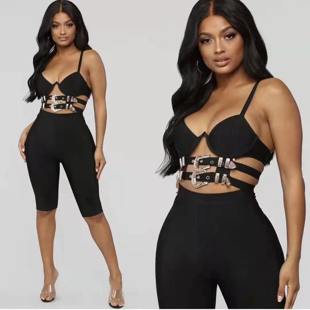 

2019 Newest Black Metal Sexy Bandage Tops Spaghetti Strap Backless Clubwear Women Fashion Verano Occasion Good Quality Wholesale