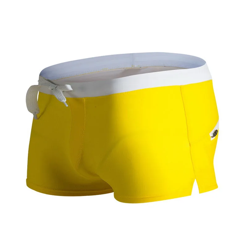 Новые мужские пляжные шорты мужские сексуальные плавки трусы боксеры купальный костюм доска короткие трусы hombre с карманом - Цвет: light yellow