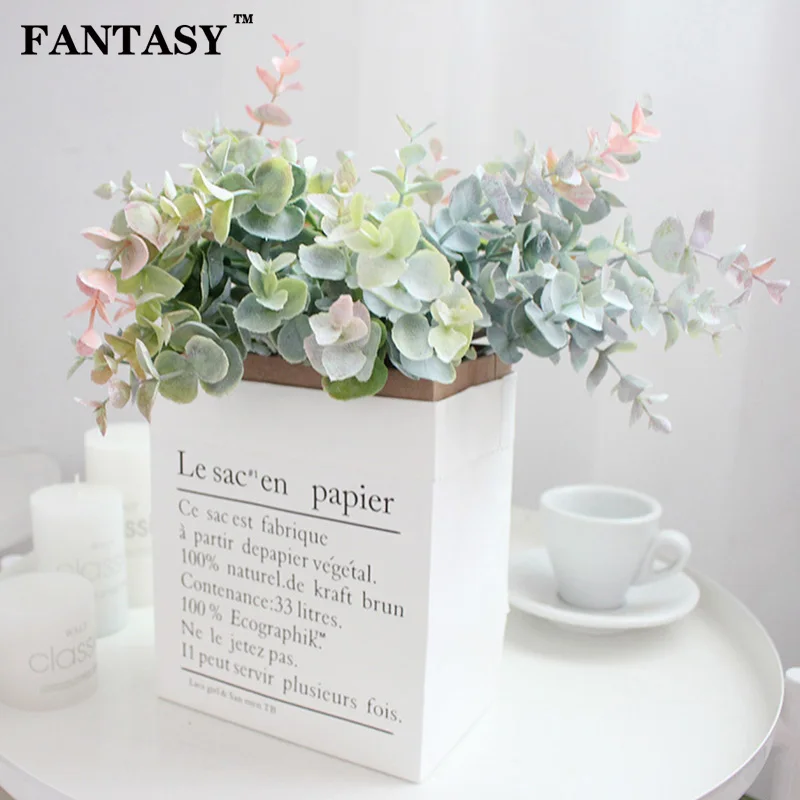 13 головок искусственный эвкалипта листья поддельные букет листьев Пластик искусственная филиал завода для дома и сада