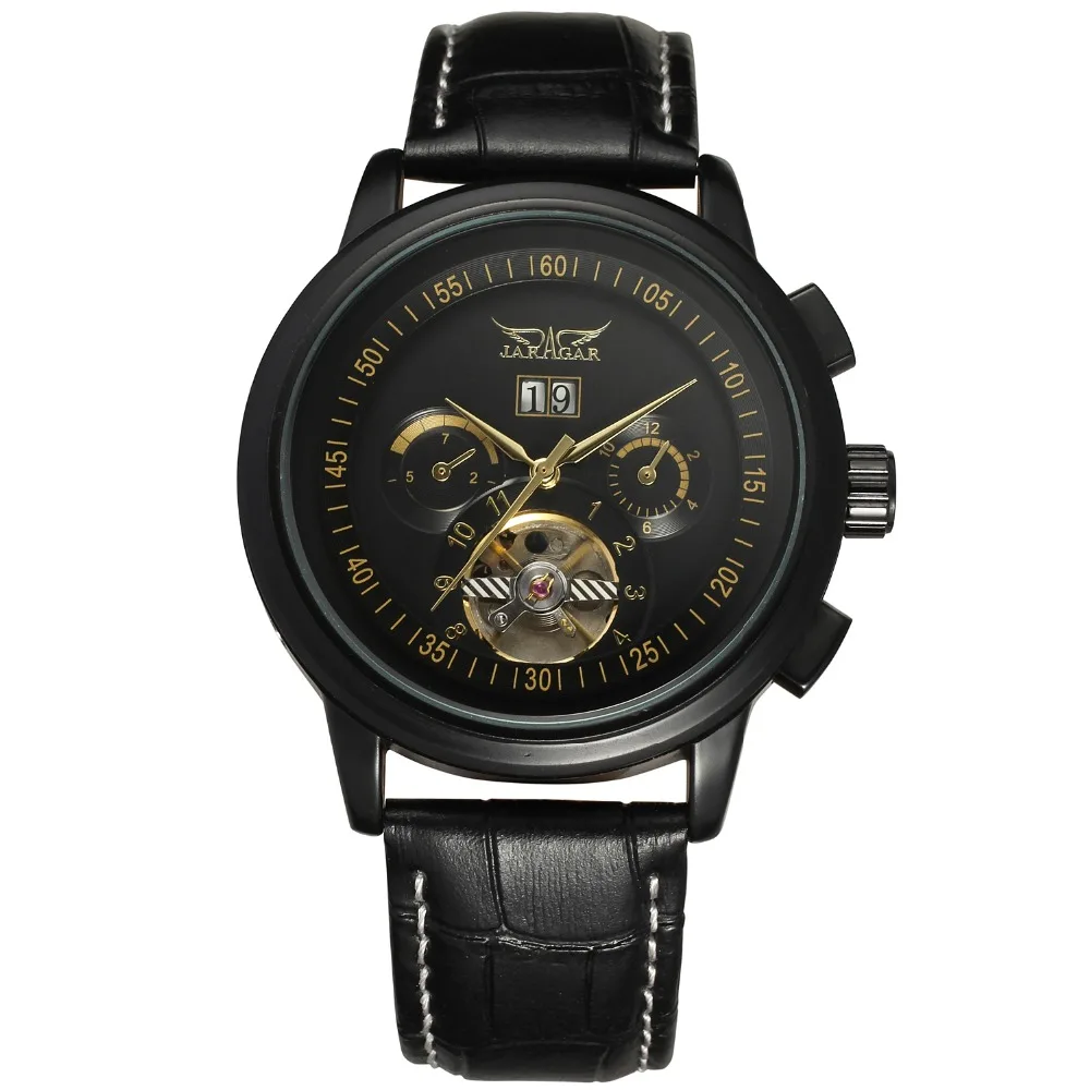 

Luxury Brand Fashion Self-wind Mechanical Watches Mens Day Date Business Sport Wrist Watch New Leather Band Clock JARAGAR
