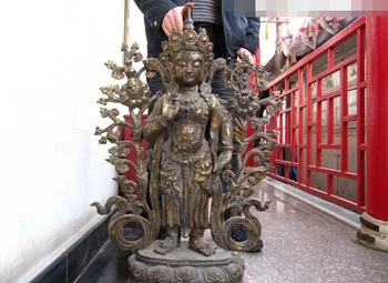 

wholesale factory Tibet Buddhism Temple Copper Bronze lotus flower Kwan-Yin Guan Yin Buddha Statue AE1024