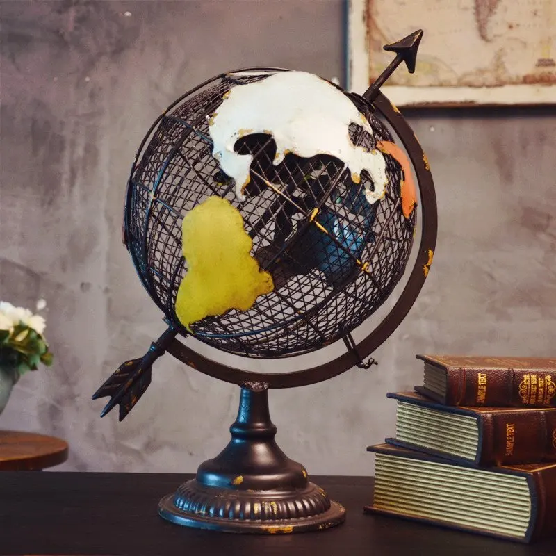 

American Retro Metal Art Globe Model Toys Ornament Home Furnishing Soft Outfit Decoration Office Coffee Shop Display Props Gift