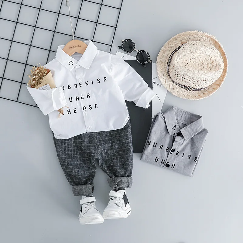 

2pcs Boy Baby Clothes Sets Blouse And Pants For Spring And Autumn Outside Wear
