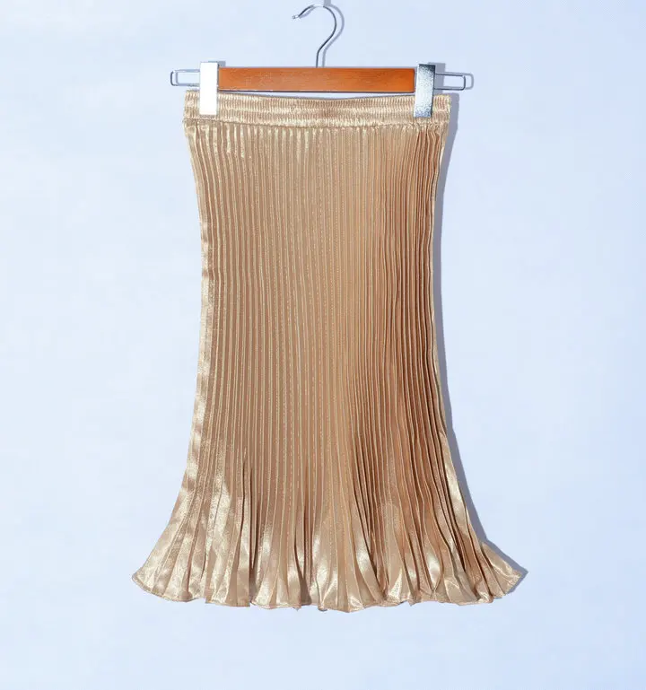 Новое поступление для женщин плиссированные юбки для блестящий глиттер 2017 золото расклешенные Высокая талия павечерние чка партии Дамы