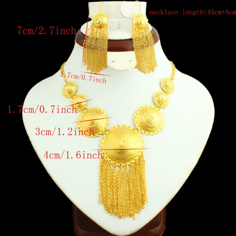 Новые Свадебные украшения в эфиопском стиле Ювелирные наборы 24 K золотого цвета ожерелье/серьги индия/Африканский/Дубай/эфир/Нигерия/арабские женские подарки