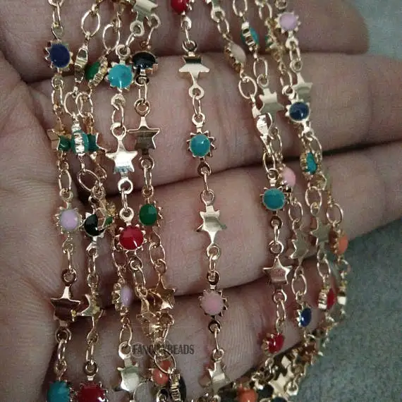 MYLONGINGCHARM BulkSale 10 футов блестящая золотая многоцветная цепочка с эмалевой