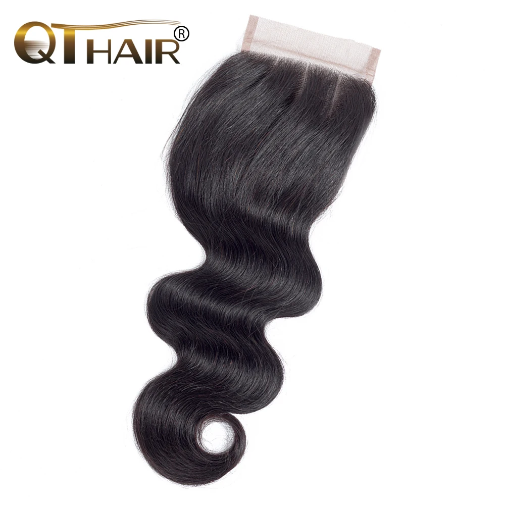 QThair Peruvian Body Wave Lace Closure Three Part 4''x 4'' Remy Hair Closure Natural Color 100% Human Hair Free Shipping body-wave