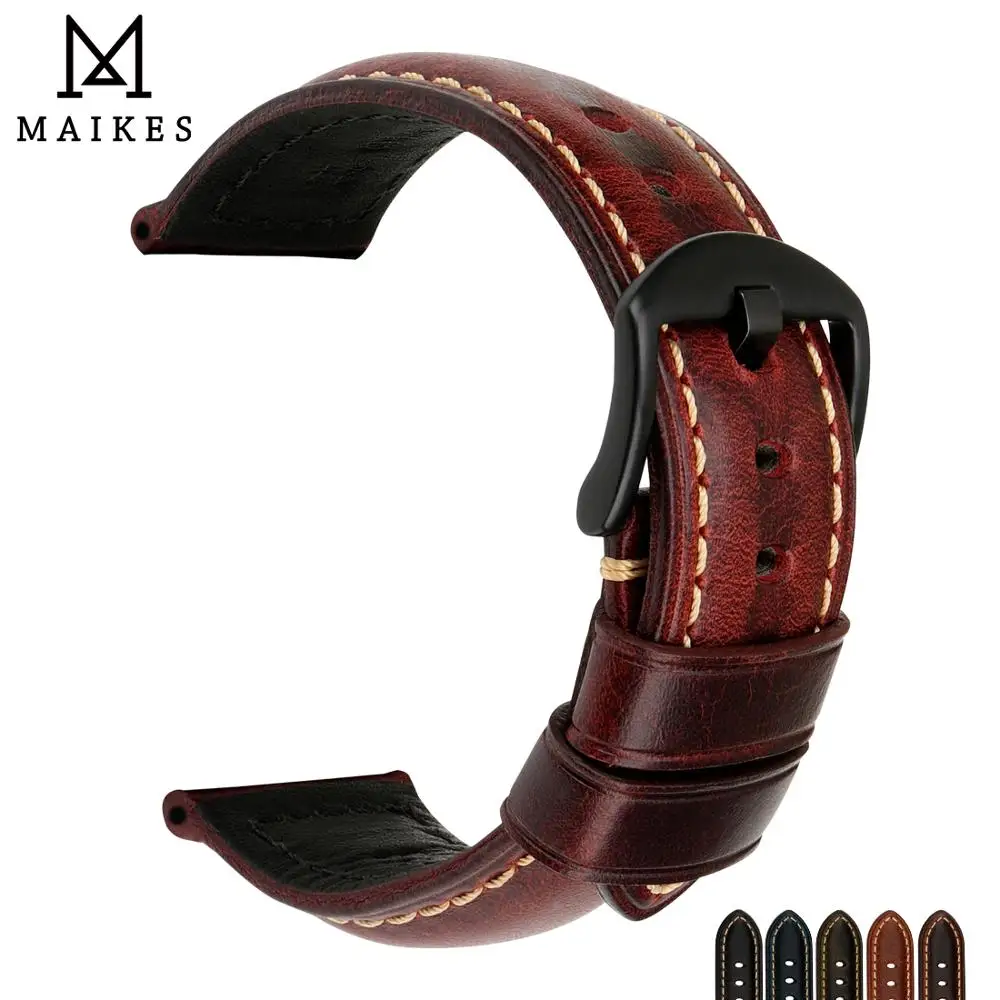 22mm red leather watch strap