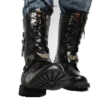 Men’s boots winter long tube high help Martin boots straps British fashion men’s boots large size.