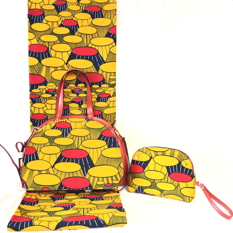 

New arrival dutch wax bags 3 pieces/set, woman handbag with 6 yds african wax prints fabric Hollandai' for cloth HF02