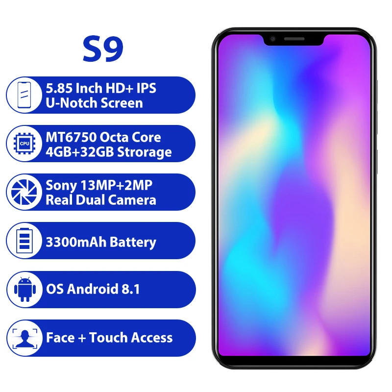 LEAGOO S9 5,8" HD+ ips 19:9 Экран Оперативная память 4 ГБ Встроенная память 32 ГБ Android 8,1 MT6750 Восьмиядерный двойной сзади камеры 4 г мобильного телефона