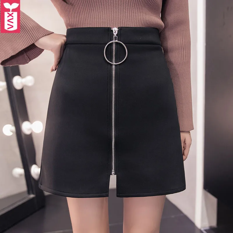 Корейский бренд, женские хлопковые юбки трапециевидной формы на молнии с металлическим кольцом, женские офисные Официальные мини юбки с высокой талией XXL