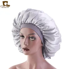 

Extra Large Print Satin Silky Bonnet Sleep Cap with Premium Elastic Band For Women Solid Color Head Wrap