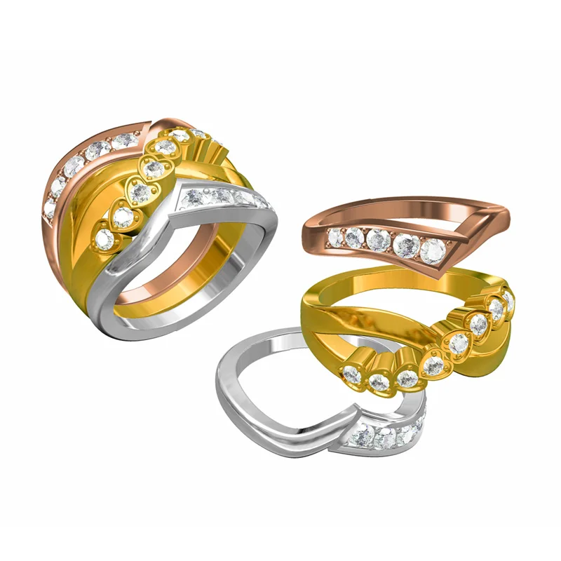 

High Quality AAA Zircon Heart Shaped Couple Ring Finger Color Silver Rose Gold Three Color Ring Romance Jewelry.R700109