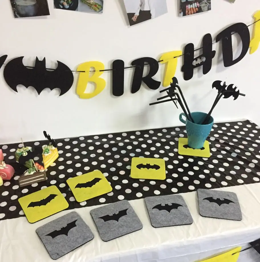 Вечерние принадлежности Бэтмена супергероя, набор баннеров, чашка mad Coaster, соломенные флажки для торта, фото клипс, войлочные Нетканые украшения