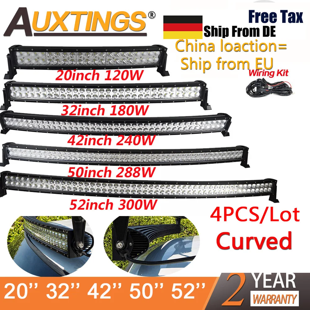 Goedkoop Auxtings Groothandel 4X21 32 42 50 52 inch Gebogen Led Licht Bar 240W 300W Dual rij Rijden Offroad Auto Vrachtwagen 4x4 SUV ATV 12V