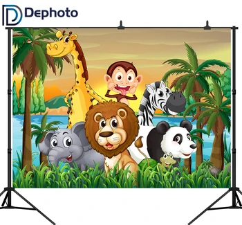 

DePhoto Photography backdrops Jungle Safari Themed Animals Birthday Party Photo Background Baby Portrait Party Photo Studio