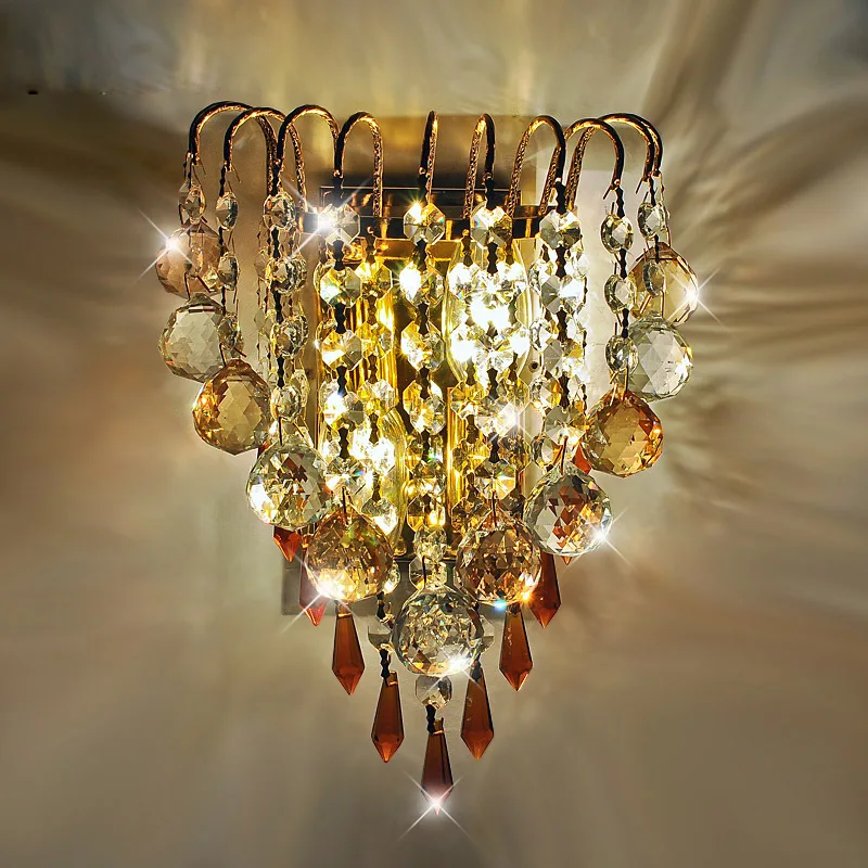 

Modern Crystal haning Golden Bedsides Wall Lights Creative Bedroom Corridor Wall Lamp Mirror Front Wall Sconces