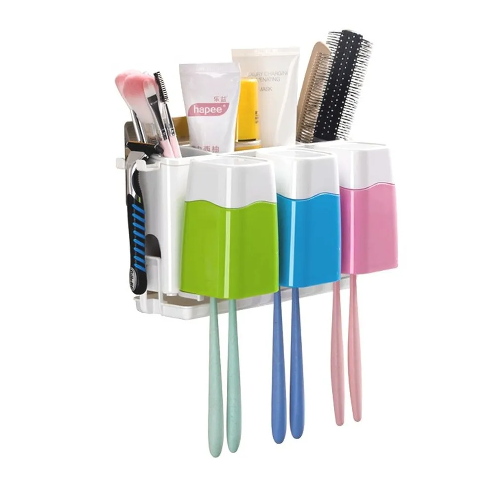 

A1 Bathroom suction wall toothpaste holder suction cup toothbrush holder brush cup set wall hanging wash cup LO720359