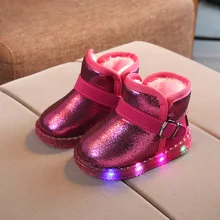 Winter Kids Snow Boots Baby girls boys boots LED Light Luminous fashion Sneakers Warm Children Snow Boot Flash Lighting shoes