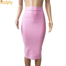 Новинка, женская сексуальная бандажная юбка из вискозы, одноцветная, черная, белая, розовая, хаки, хорошая эластичная, эластичная, до колена, летняя юбка HL688