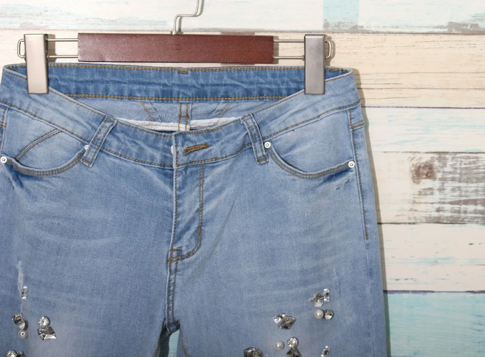 Denim Bling Vaqueros De Jeans High Street 00145 A Cristal Hecho Pantalones Mujer Diamantes Rasgado Lápiz Mano Vintage Agujeros gqwO1rg